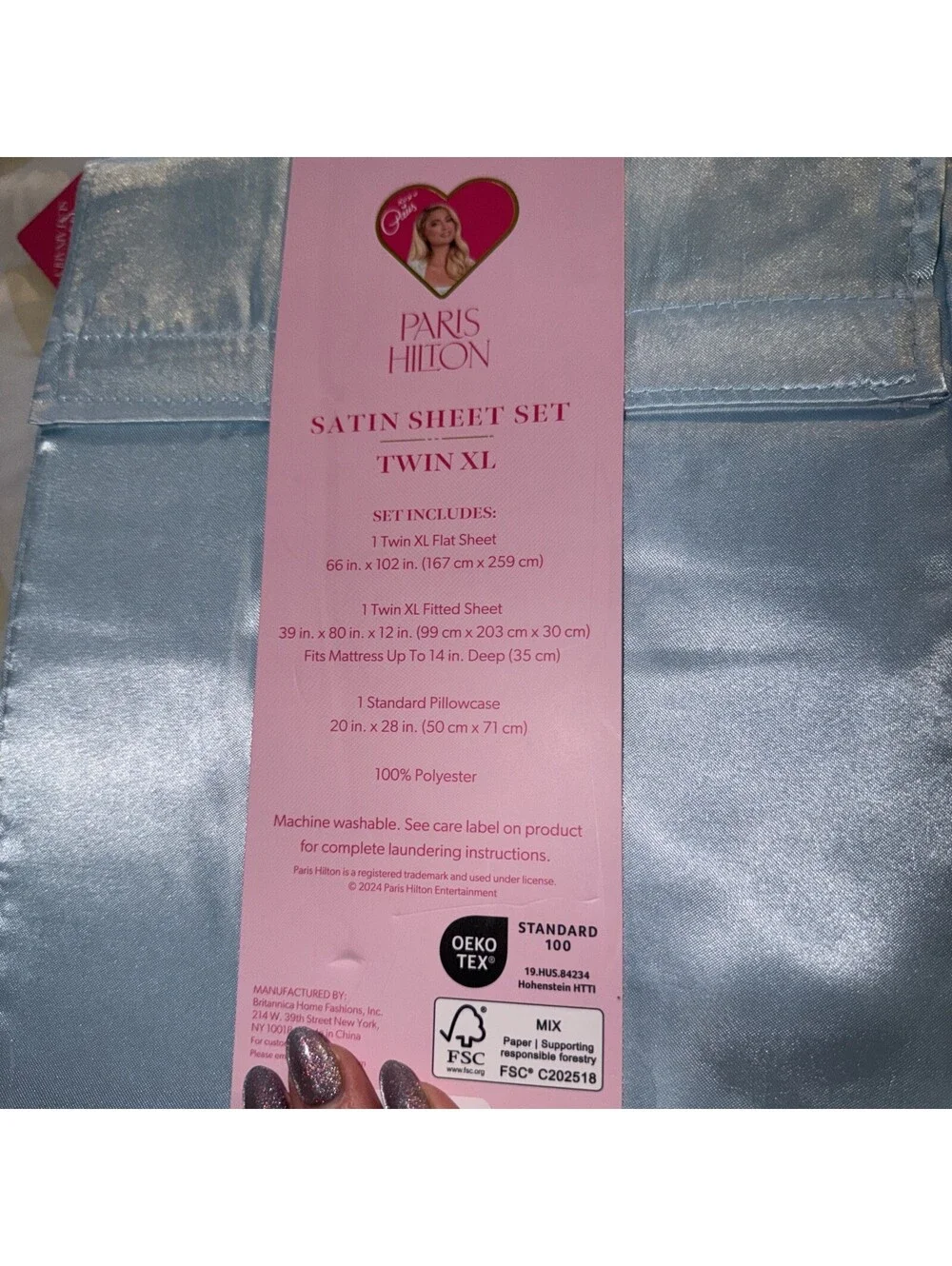 Paris Hilton | Twin XL | Baby Blue  Satin Sheet Set New